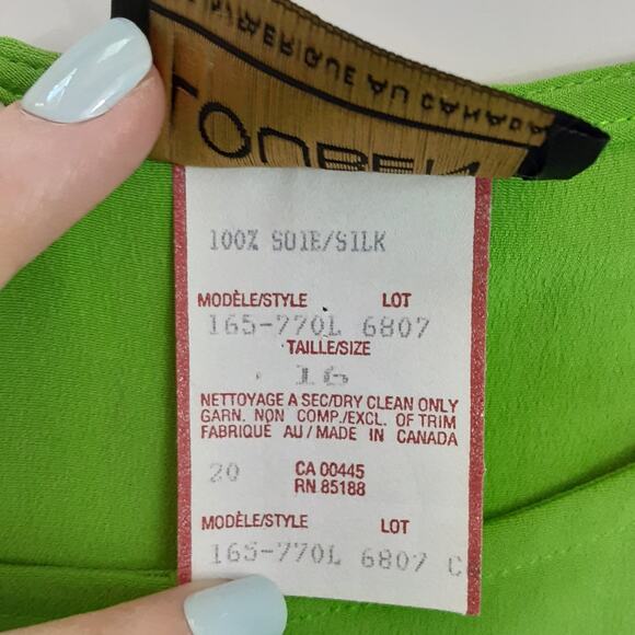 Vintage 90s 100% Silk Tunic Top Lime Green Neon Tank Womens 16 Scoop Neck Retro - Picture 7 of 10